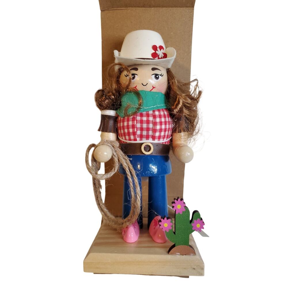 Wooden Cowgirl Nutcracker - 7"